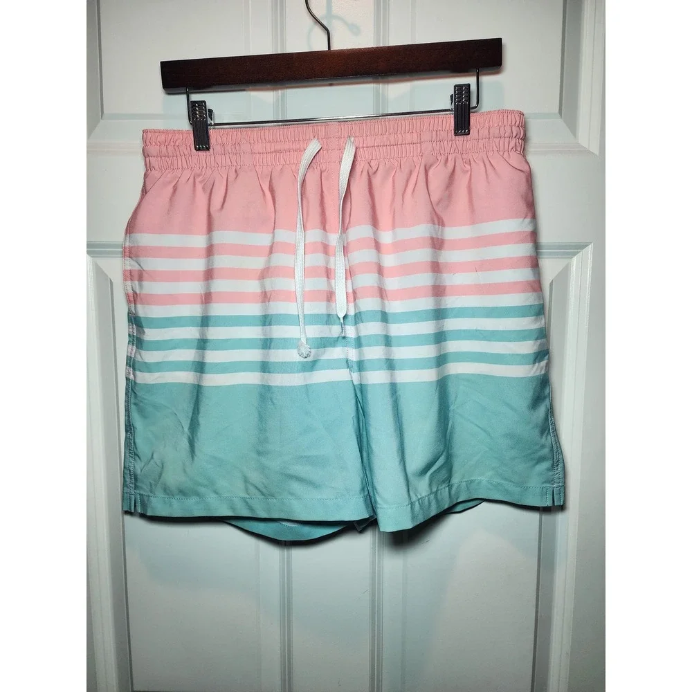 Chubbies Men's Swim Trunks XL Pink Teal Striped‎ 5.5 Inch Inseam Board Shorts